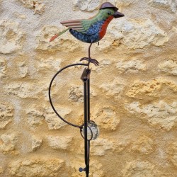 Balancier, tuteur en métal et verre oiseau avec chapeau