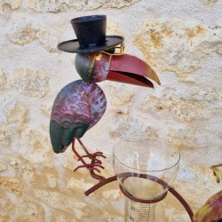 Pluviomètre décoratif corbeaux colorés 127 cm entonnoir en verre